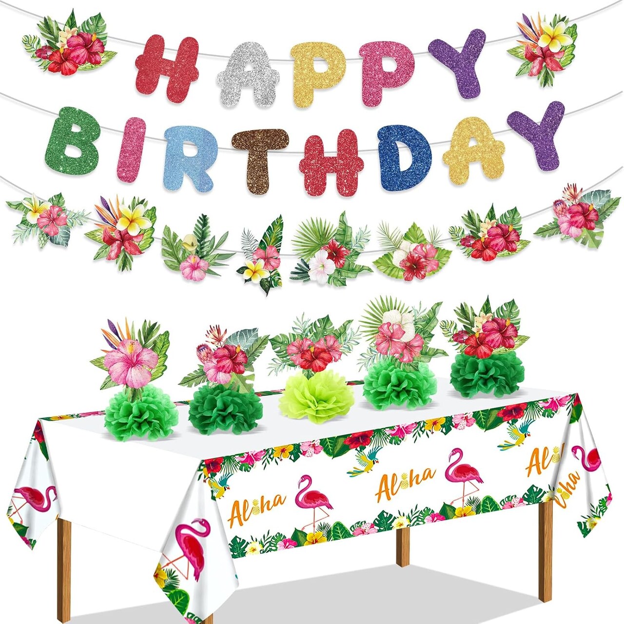 Hawaiian Birthday Party Decorations Hibiscus Flower Birthday Banner Honeycomb